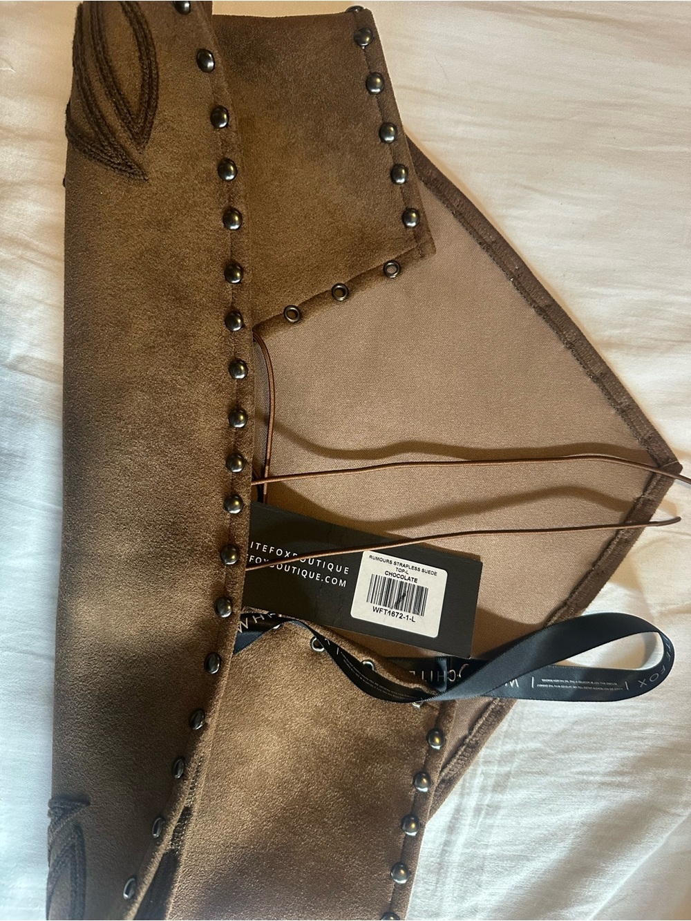 White Fox Boutique Brown Suede Studded Corset Camisole